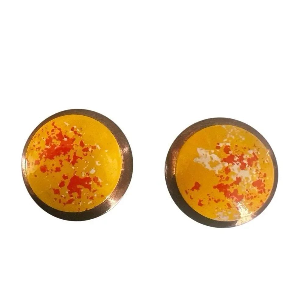 Vintage Enamel Copper Clip-On Earrings – Yellow